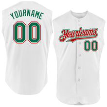 Load image into Gallery viewer, Custom White Kelly Green-Red Authentic Sleeveless Baseball Jersey
