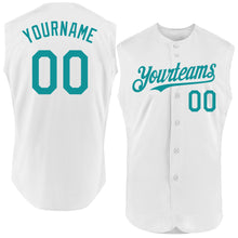 Load image into Gallery viewer, Custom White Teal Authentic Sleeveless Baseball Jersey
