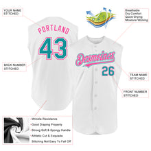 Load image into Gallery viewer, Custom White Teal-Pink Authentic Sleeveless Baseball Jersey
