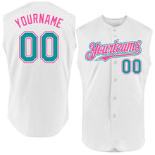 Load image into Gallery viewer, Custom White Teal-Pink Authentic Sleeveless Baseball Jersey
