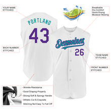 Laden Sie das Bild in den Galerie-Viewer, Custom White Purple-Teal Authentic Sleeveless Baseball Jersey
