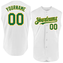 Load image into Gallery viewer, Custom White Kelly Green-Gold Authentic Sleeveless Baseball Jersey
