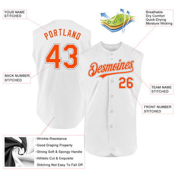 Custom White Orange-Gray Authentic Sleeveless Baseball Jersey