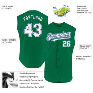 Custom Kelly Green White-Royal Authentic Sleeveless Baseball Jersey