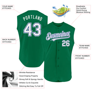 Custom Kelly Green White-Royal Authentic Sleeveless Baseball Jersey