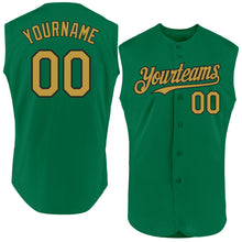 Load image into Gallery viewer, Custom Kelly Green Old Gold-Black Authentic Sleeveless Baseball Jersey
