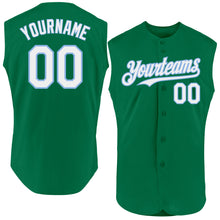 Load image into Gallery viewer, Custom Kelly Green White-Light Blue Authentic Sleeveless Baseball Jersey
