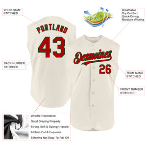 Custom Cream Red-Green Authentic Sleeveless Baseball Jersey