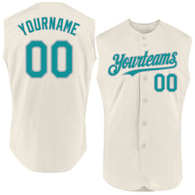 Load image into Gallery viewer, Custom Cream Teal-Gray Authentic Sleeveless Baseball Jersey
