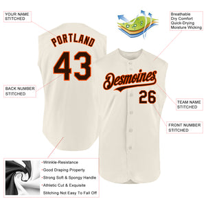 Custom Cream Brown-Orange Authentic Sleeveless Baseball Jersey