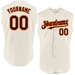 Custom Cream Brown-Orange Authentic Sleeveless Baseball Jersey