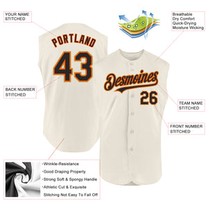 Custom Cream Black Orange-Old Gold Authentic Sleeveless Baseball Jersey