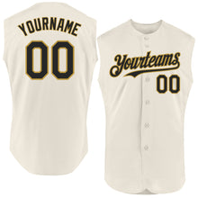 Load image into Gallery viewer, Custom Cream Black-Old Gold Authentic Sleeveless Baseball Jersey
