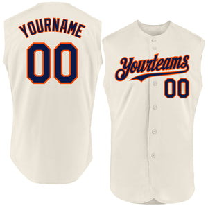 Custom Cream Navy-Orange Authentic Sleeveless Baseball Jersey