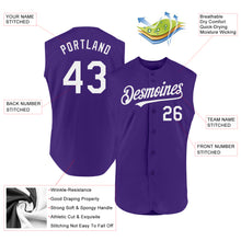 Load image into Gallery viewer, Custom Purple White Authentic Sleeveless Baseball Jersey
