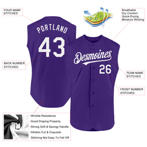 Custom Purple White Authentic Sleeveless Baseball Jersey