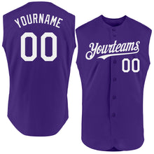 Load image into Gallery viewer, Custom Purple White Authentic Sleeveless Baseball Jersey
