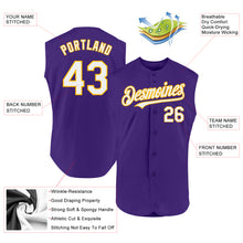 Load image into Gallery viewer, Custom Purple White-Gold Authentic Sleeveless Baseball Jersey
