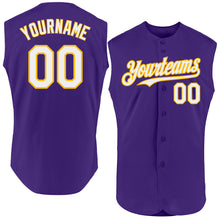 Load image into Gallery viewer, Custom Purple White-Gold Authentic Sleeveless Baseball Jersey
