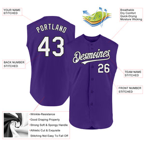 Custom Purple White-Black Authentic Sleeveless Baseball Jersey