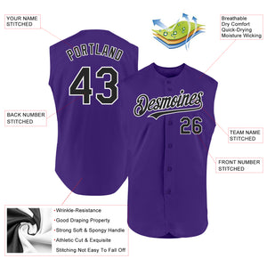 Custom Purple Black-White Authentic Sleeveless Baseball Jersey