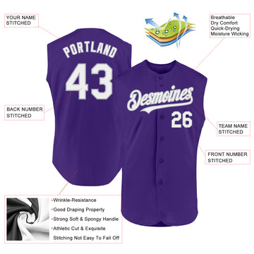 Custom Purple White-Gray Authentic Sleeveless Baseball Jersey