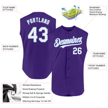 Laden Sie das Bild in den Galerie-Viewer, Custom Purple White-Light Blue Authentic Sleeveless Baseball Jersey
