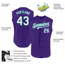 Load image into Gallery viewer, Custom Purple White-Teal Authentic Sleeveless Baseball Jersey
