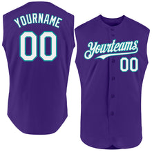 Load image into Gallery viewer, Custom Purple White-Teal Authentic Sleeveless Baseball Jersey
