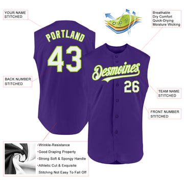 Custom Purple White-Neon Green Authentic Sleeveless Baseball Jersey