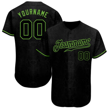 Custom Black Snakeskin Black-Neon Green 3D Pattern Design Authentic Baseball Jersey