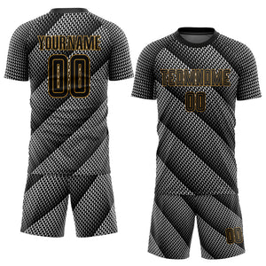 Custom Black Black-Old Gold Sublimation Soccer Uniform Jersey