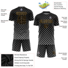 Laden Sie das Bild in den Galerie-Viewer, Custom Black Old Gold-White Sublimation Soccer Uniform Jersey
