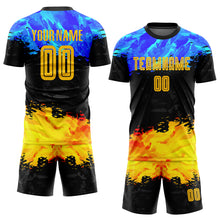 Laden Sie das Bild in den Galerie-Viewer, Custom Figure Gold-Royal Sublimation Soccer Uniform Jersey
