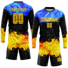 Laden Sie das Bild in den Galerie-Viewer, Custom Figure Gold-Royal Sublimation Soccer Uniform Jersey
