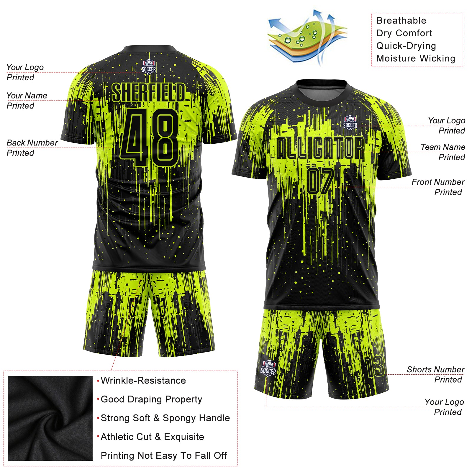 Cheap Custom Neon Green Black Sublimation Soccer Uniform Jersey Free  Shipping – CustomJerseysPro