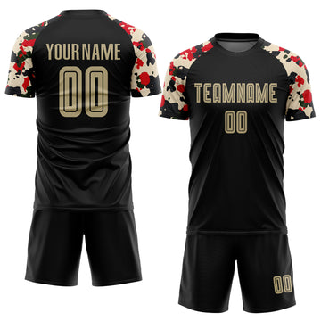 Custom Black Vegas Gold-Camo Sublimation Soccer Uniform Jersey