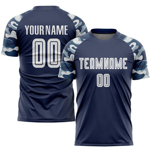 Custom Navy White-Camo Sublimation Soccer Uniform Jersey