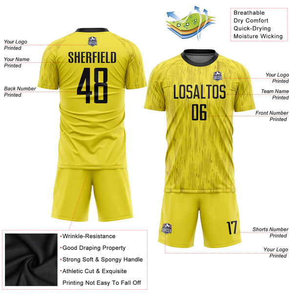 Cheap Custom Gold Black Sublimation Soccer Uniform Jersey Free