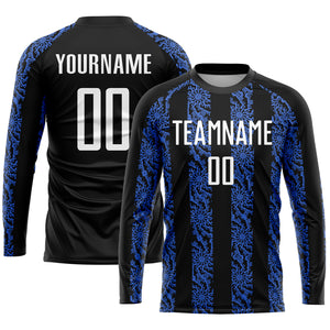 Custom Black White-Royal Sublimation Soccer Uniform Jersey