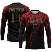 Загрузить изображение в средство просмотра галереи, Custom Black Black Old Gold-Red Sublimation Soccer Uniform Jersey
