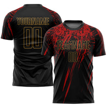 Загрузить изображение в средство просмотра галереи, Custom Black Black Old Gold-Red Sublimation Soccer Uniform Jersey
