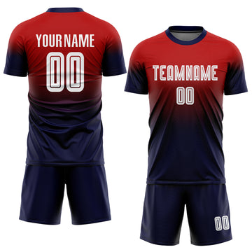 Custom Red White-Navy Sublimation Fade Fashion Soccer Uniform Jersey