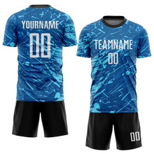 Laden Sie das Bild in den Galerie-Viewer, Custom Royal White-Light Blue Sublimation Soccer Uniform Jersey
