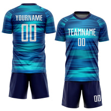 Laden Sie das Bild in den Galerie-Viewer, Custom Light Blue White-US Navy Blue Sublimation Soccer Uniform Jersey
