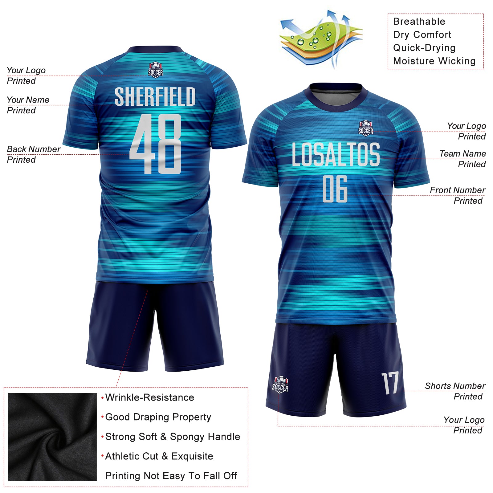 Custom Soccer Light Blue Soccer Jerseys, Soccer Uniforms For Your Team