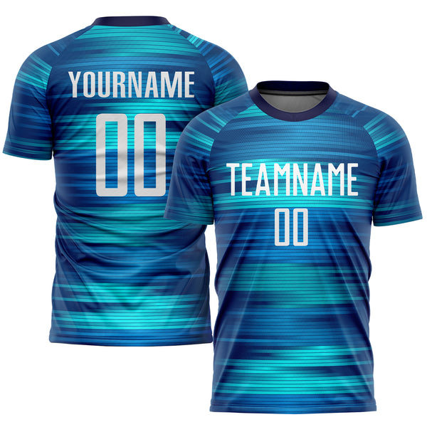 Cheap Custom Teal US Navy Blue-White Sublimation Soccer Uniform