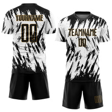 Загрузить изображение в средство просмотра галереи, Custom White Black-Old Gold Sublimation Soccer Uniform Jersey
