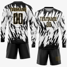 Загрузить изображение в средство просмотра галереи, Custom White Black-Old Gold Sublimation Soccer Uniform Jersey
