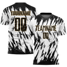 Загрузить изображение в средство просмотра галереи, Custom White Black-Old Gold Sublimation Soccer Uniform Jersey
